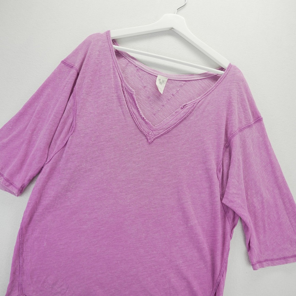 Free People We The Free Head in the Clouds V-Neck Tee Orchid Purple Linen L